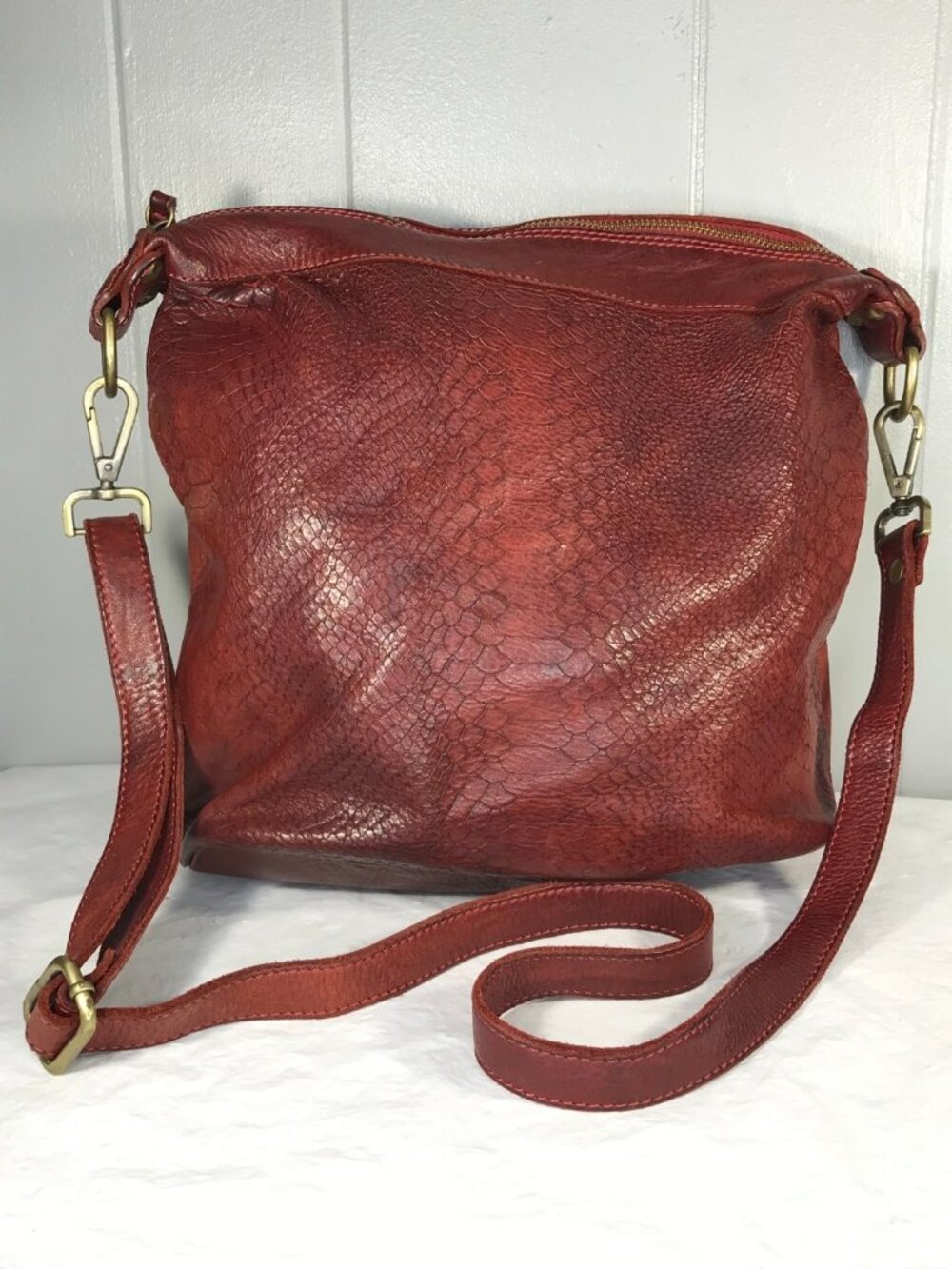 Sundance Shoulder Bag Red Hobo Leather Textured Italian Crossbody Purse Small